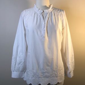 Talbots White Eyelet and Embroidered Long Sleeve Blouse, Size LP, NWT